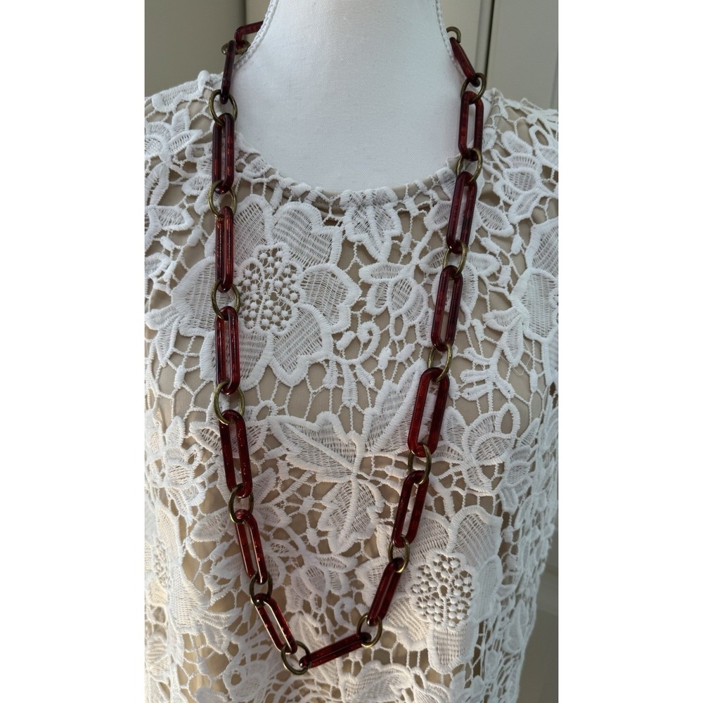 Vintage Faux Tortoise Necklace Lucite Acrylic Chain Belt 40" Weathered Brass